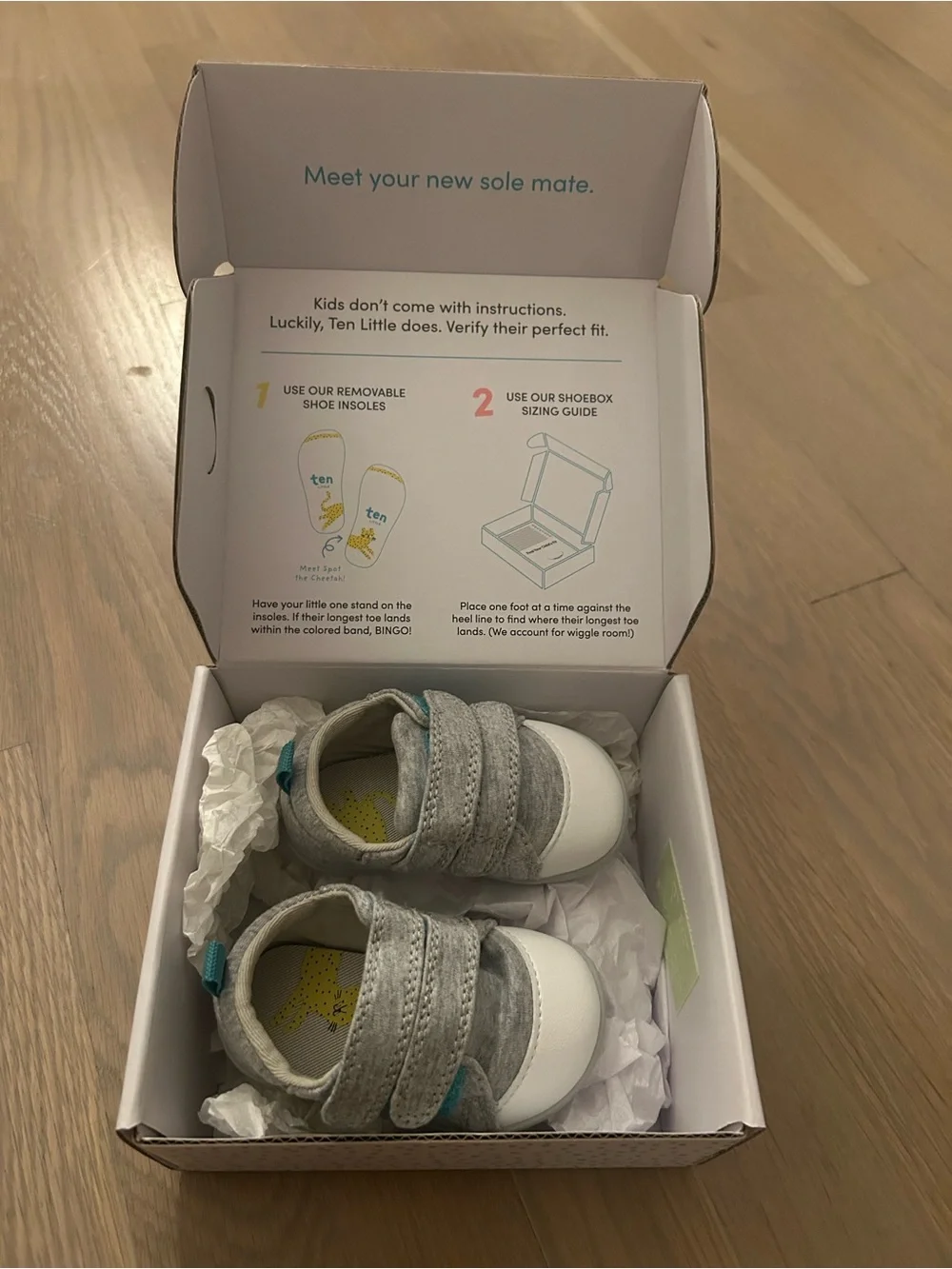 Ten Little Gray Baby Walker Shoes with Teal Accent